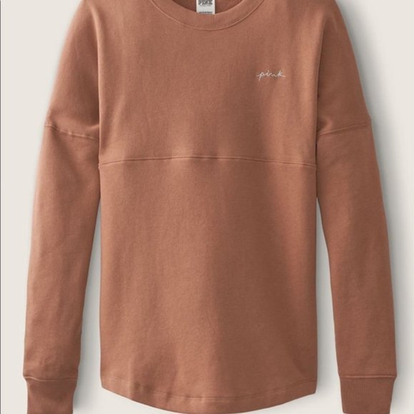 NWT! Victoria's Secret PINK 'Varsity Crew Stucco Beige Shine Sweatshirt' - Picture 3 of 5